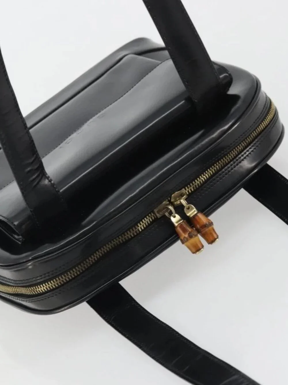 GUCCI Tote Bag Patent leather Black Gold Auth bs34437